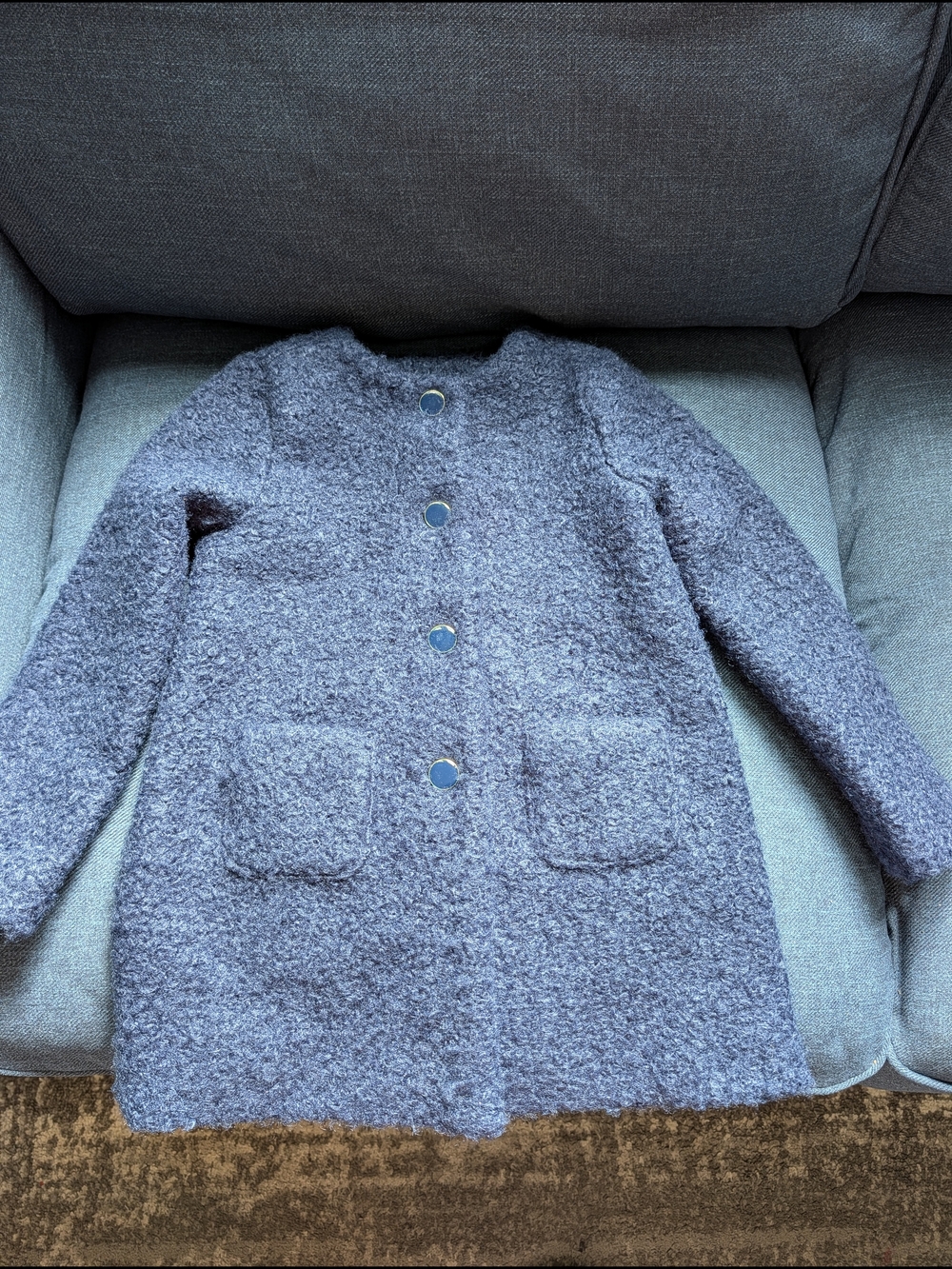Janie and Jack Girl's Cozy Textured Button-Up Bouclé Winter Coat in Dusty Blue